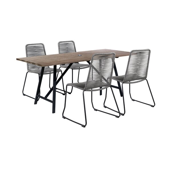 Armen Living Koala and Shasta 5 Piece Outdoor Patio Dining Set in Light Eucalyptus Wood and Gray Rope 840254336056 - main